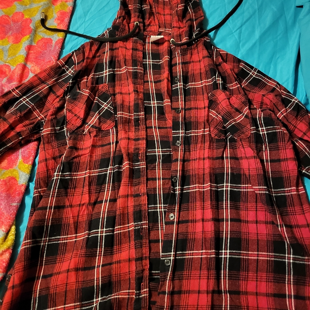 Flannel button up with hood